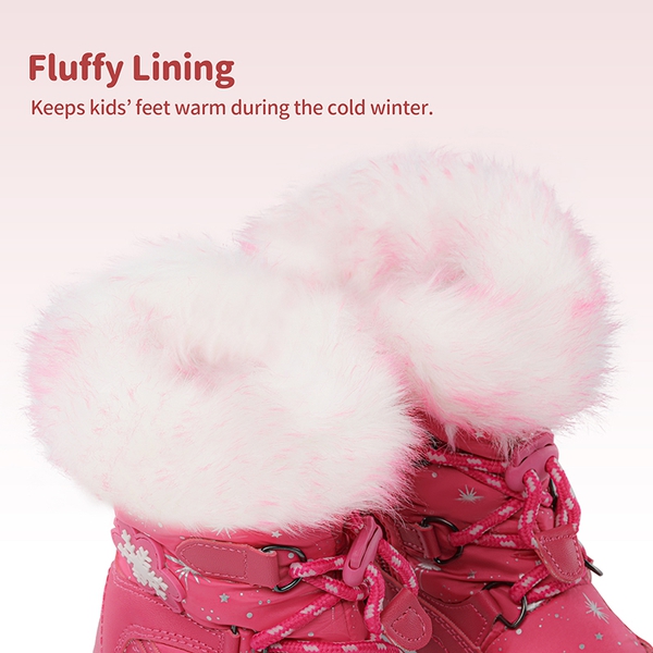 Kids Non-Slip Fur Lined Snow Boots - ROSE RED - 3